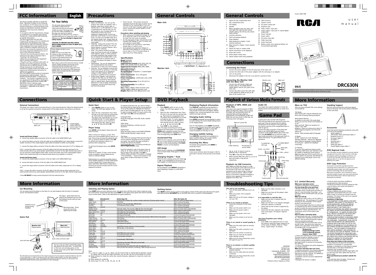 RCA USER MANUAL DRC630N User Manual | 1 page