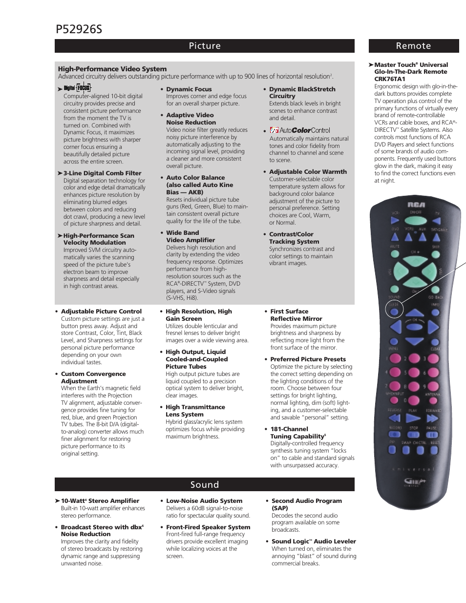 Picture remote sound | RCA Home Theatre P52926S User Manual | Page 2 / 4