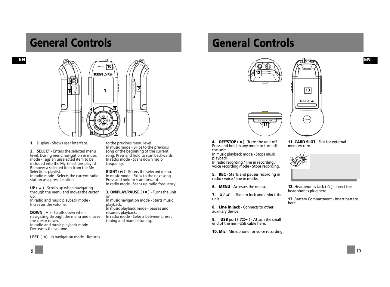 General controls | RCA RD2312 User Manual | Page 10 / 33