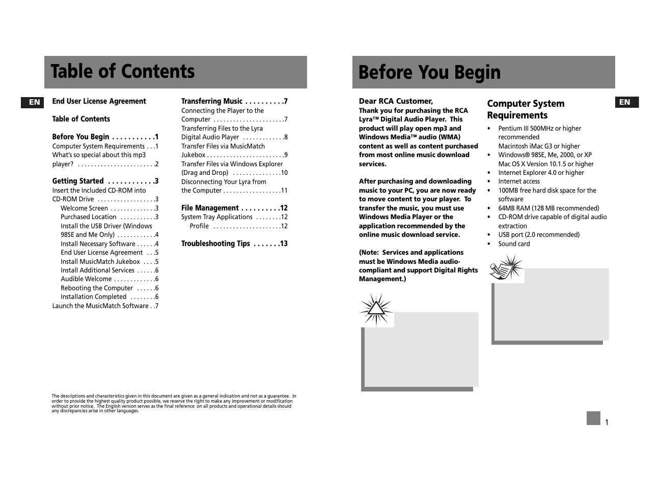 Before you begin table of contents, Computer system requirements | RCA RD2312 User Manual | Page 27 / 33