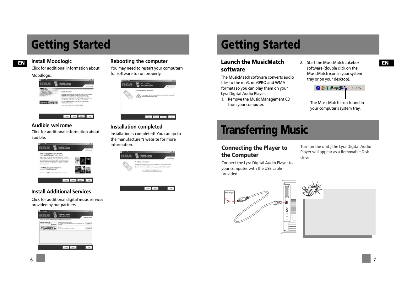 Getting started, Transferring music | RCA RD2312 User Manual | Page 30 / 33