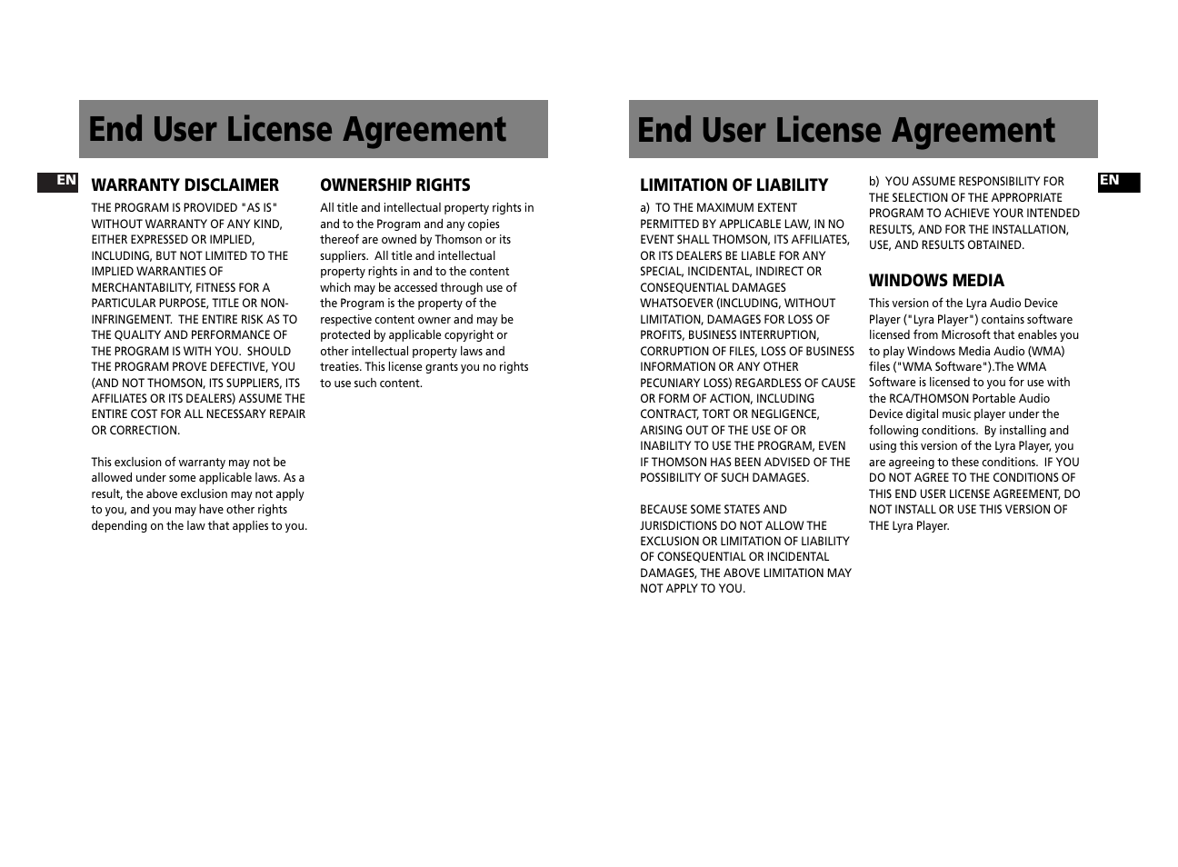 End user license agreement | RCA RD2312 User Manual | Page 4 / 33