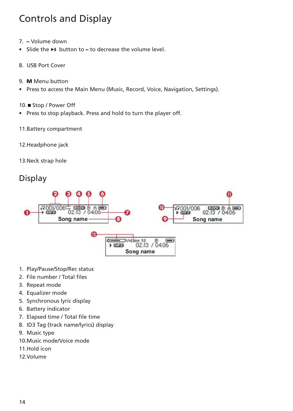 Display, Controls and display | RCA TC1402 User Manual | Page 14 / 40