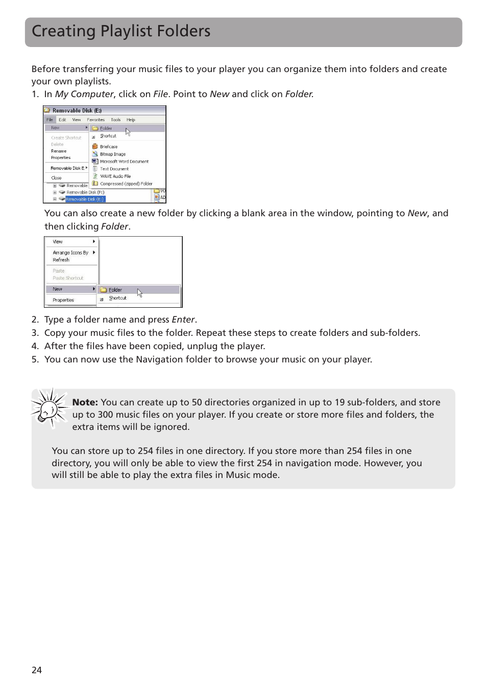 Creating playlist folders | RCA TC1402 User Manual | Page 24 / 40