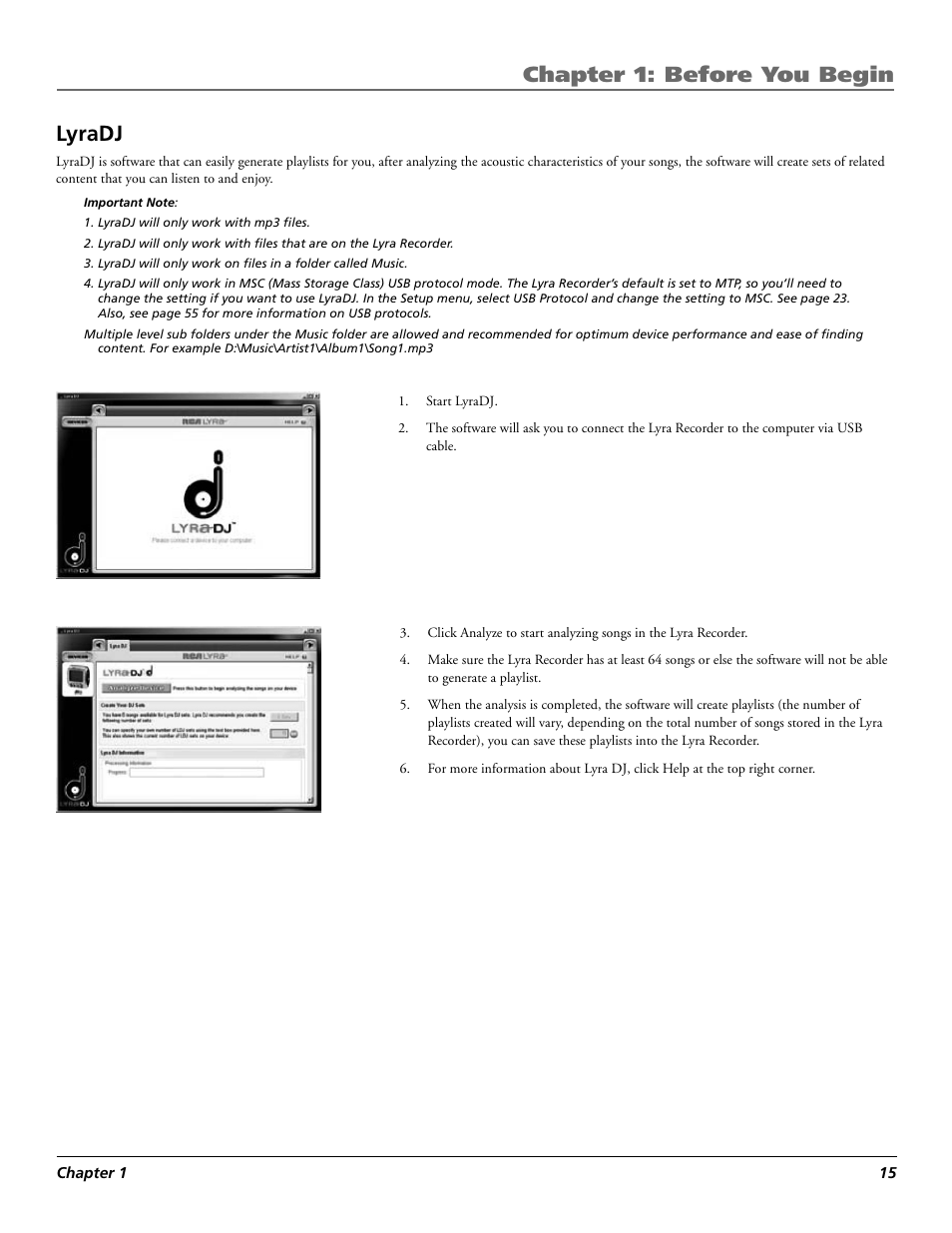 Chapter 1: before you begin, Lyradj | RCA Lyra X3030 User Manual | Page 21 / 68