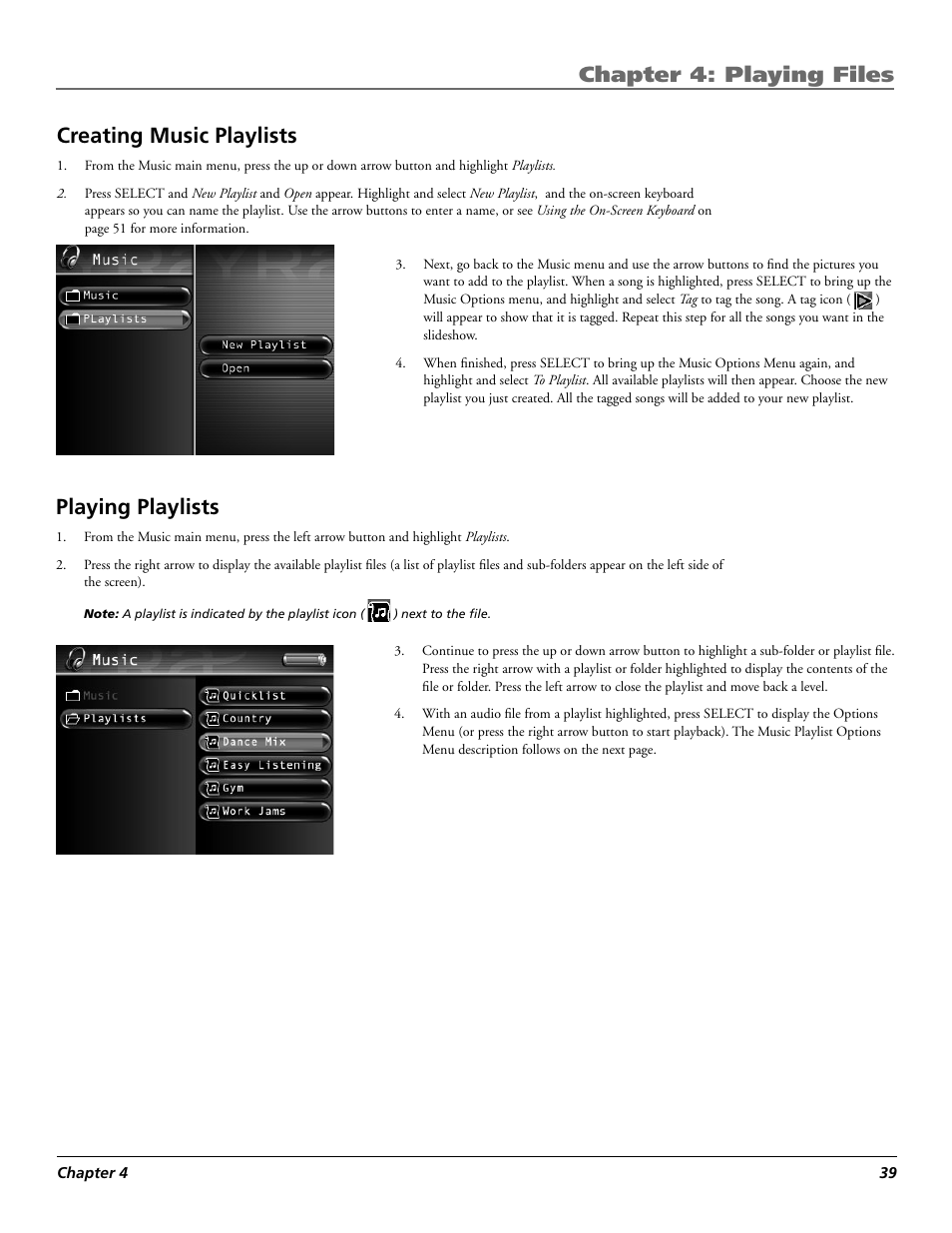Chapter 4: playing files, Creating music playlists, Playing playlists | RCA Lyra X3030 User Manual | Page 45 / 68