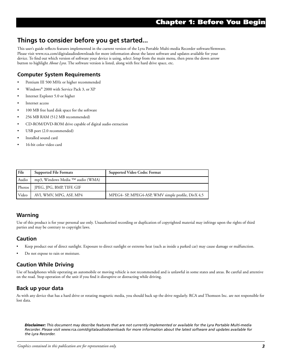 Chapter 1: before you begin, Things to consider before you get started | RCA Lyra X3030 User Manual | Page 9 / 68
