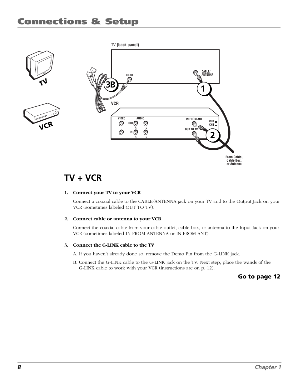 Connections & setup, 23b 1 tv + vcr, Tv vcr | RCA F25423 User Manual | Page 10 / 64