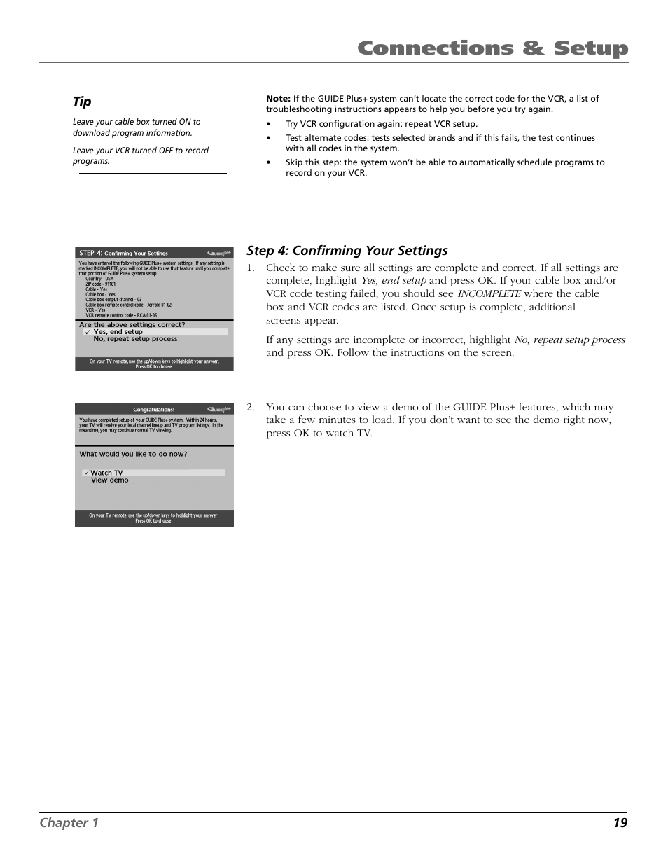 Connections & setup | RCA F25423 User Manual | Page 21 / 64