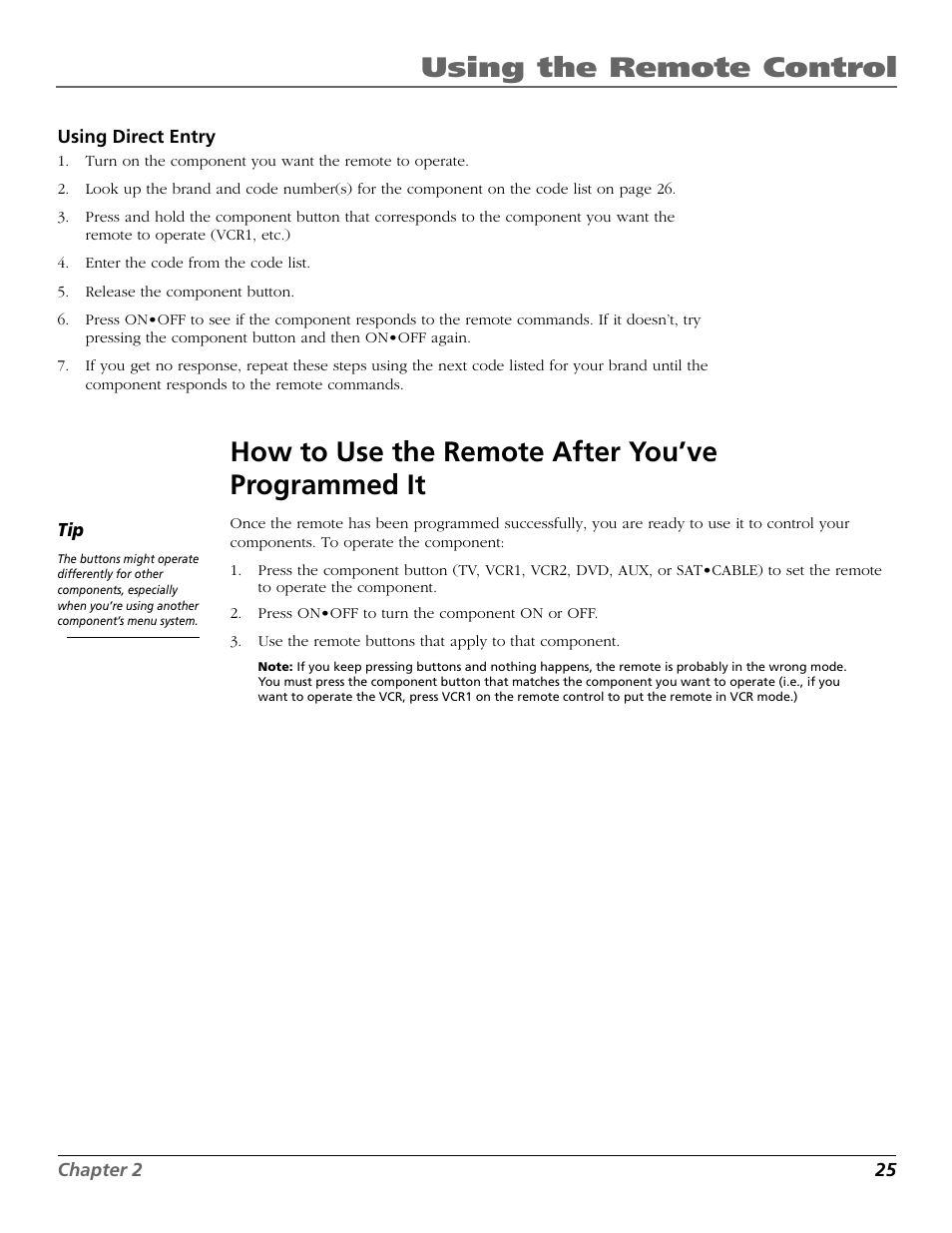 Using the remote control, How to use the remote after you’ve programmed it | RCA F25423 User Manual | Page 27 / 64