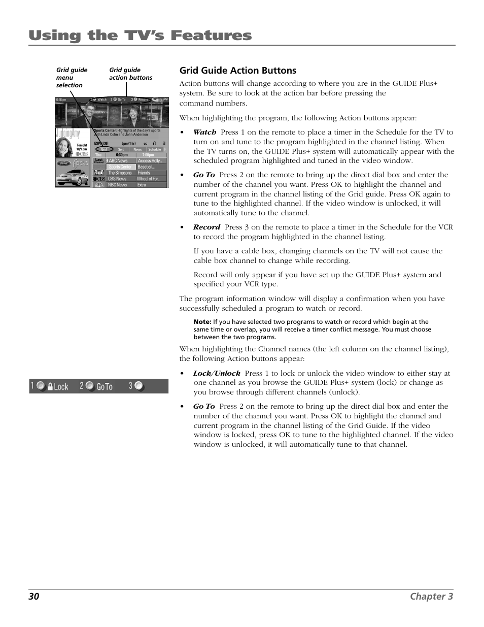 Using the tv’s features | RCA F25423 User Manual | Page 32 / 64