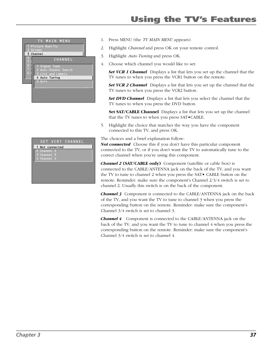 Using the tv’s features | RCA F25423 User Manual | Page 39 / 64