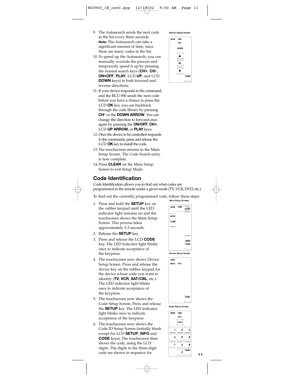 Code identification | RCA RCU900 User Manual | Page 11 / 36