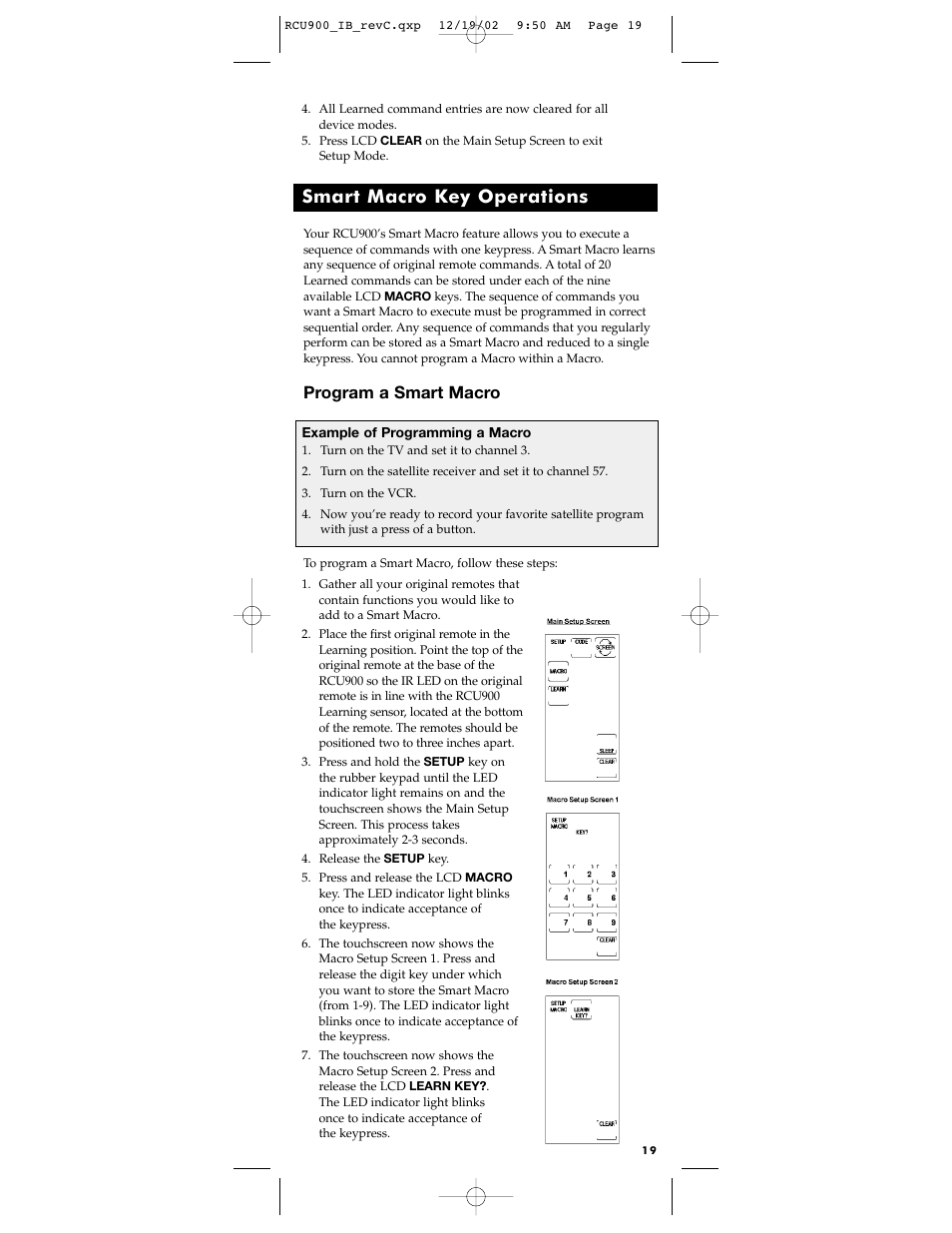 Smart macro key operations, Program a smart macro | RCA RCU900 User Manual | Page 19 / 36