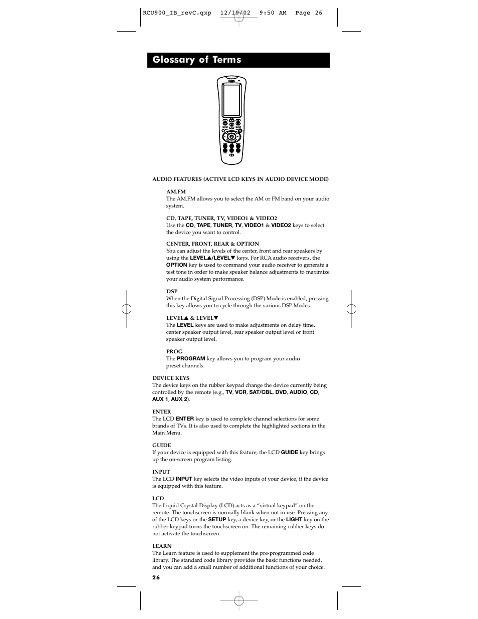 Glossary of terms | RCA RCU900 User Manual | Page 26 / 36