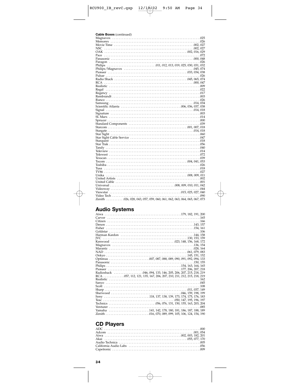 Audio systems, Cd players | RCA RCU900 User Manual | Page 34 / 36