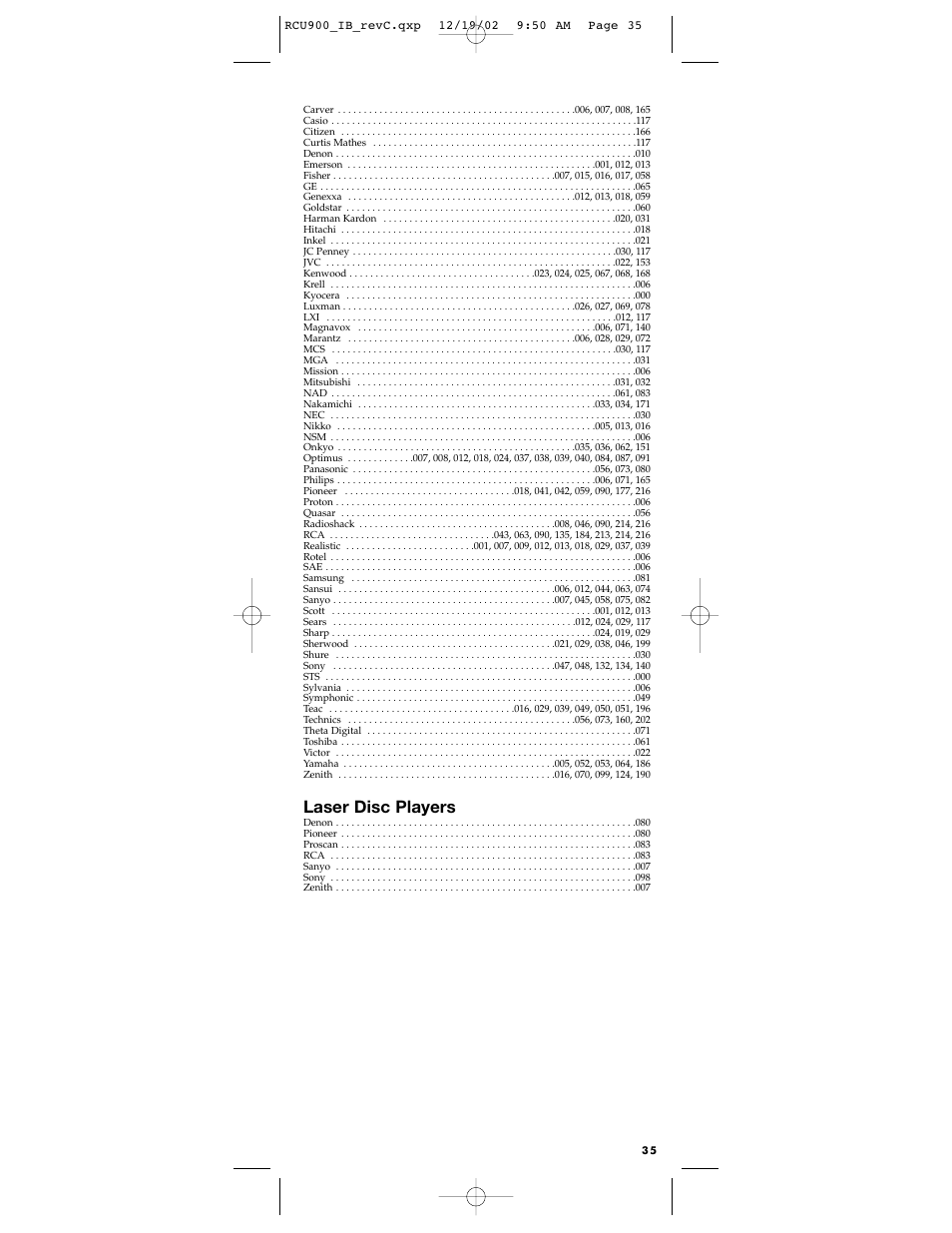 Laser disc players | RCA RCU900 User Manual | Page 35 / 36