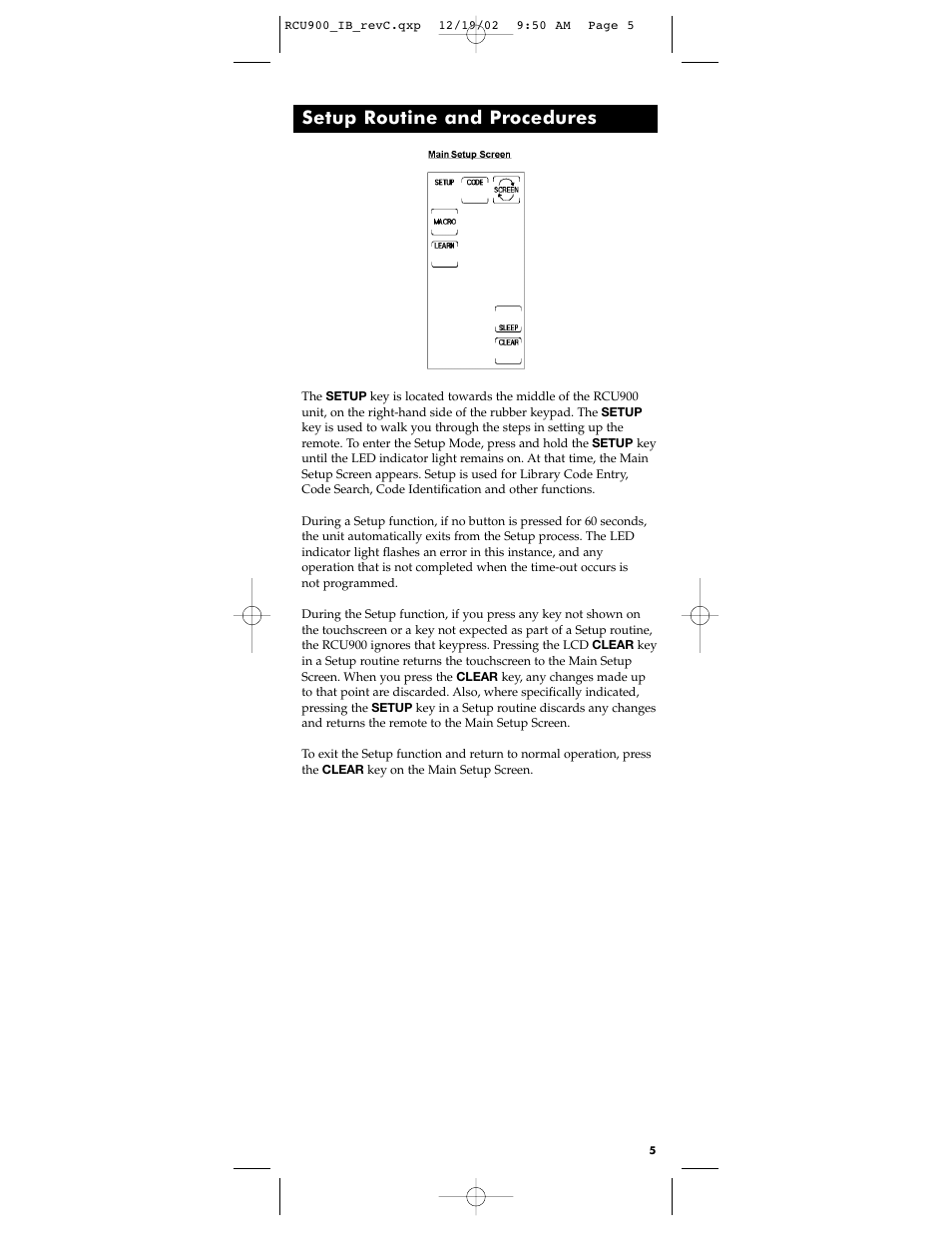 Setup routine and procedures | RCA RCU900 User Manual | Page 5 / 36