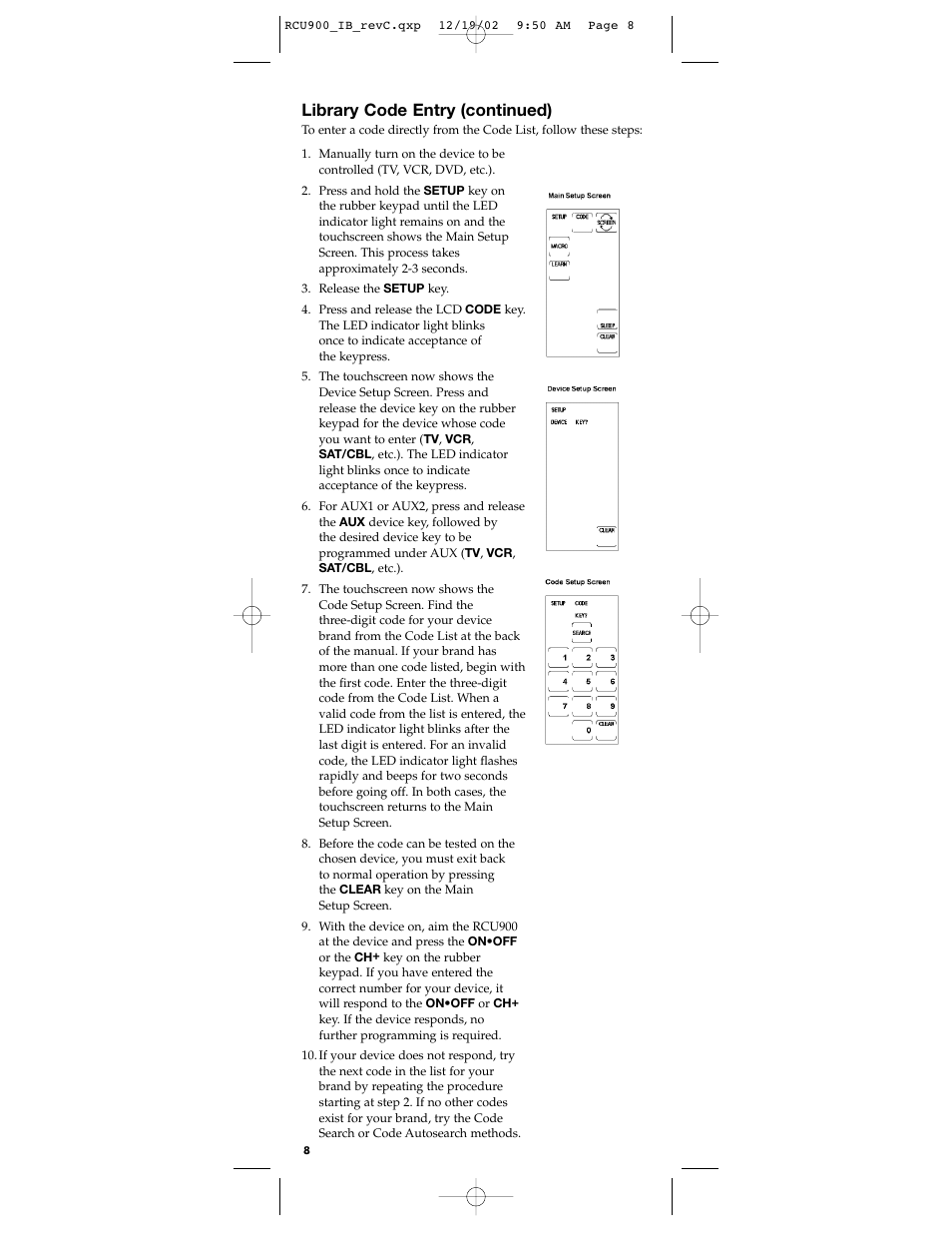 Library code entry (continued) | RCA RCU900 User Manual | Page 8 / 36