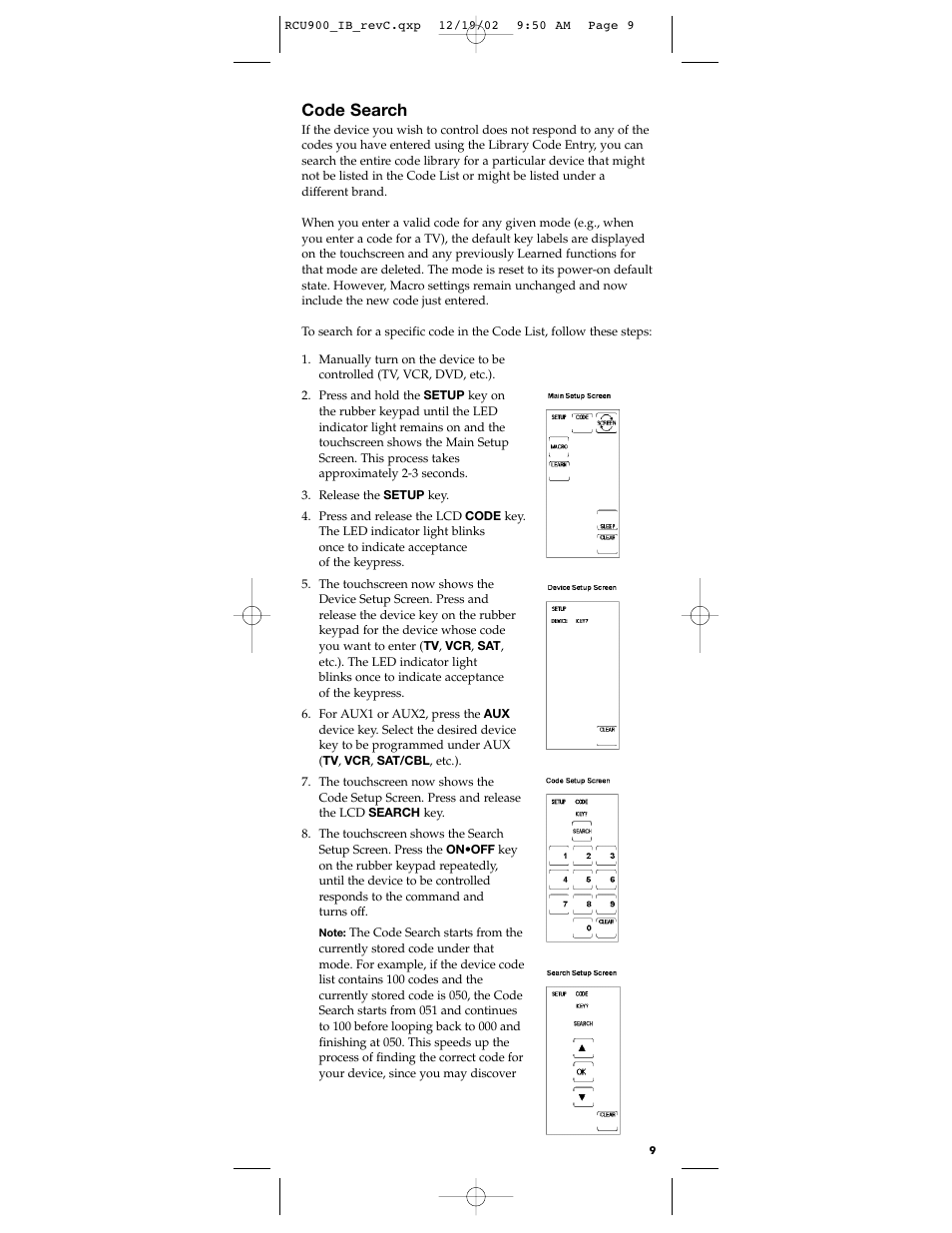 Code search | RCA RCU900 User Manual | Page 9 / 36