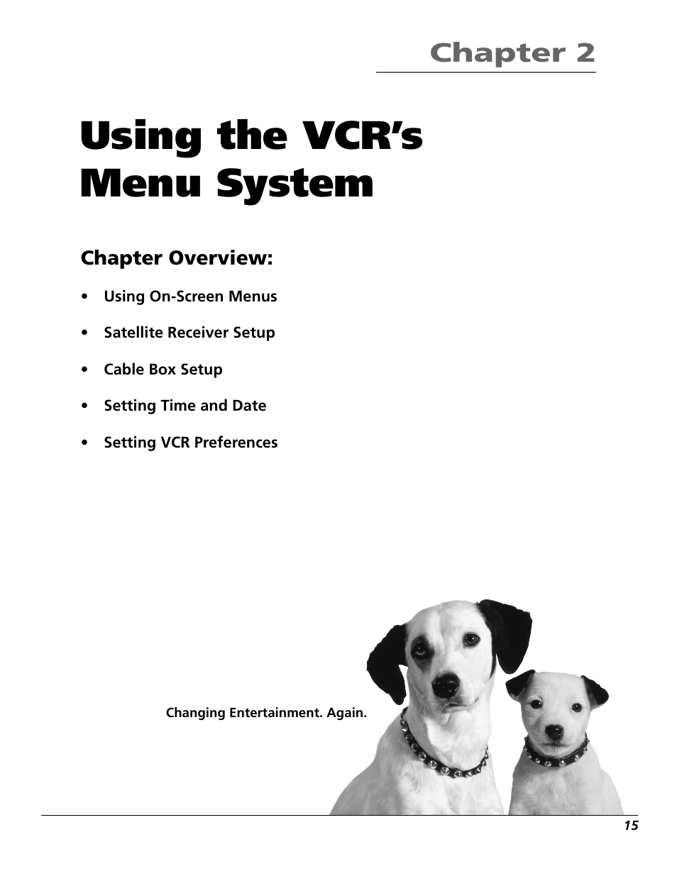 Using the vcr’s menu system, Chapter 2, Chapter overview | RCA VR708HF User Manual | Page 17 / 68