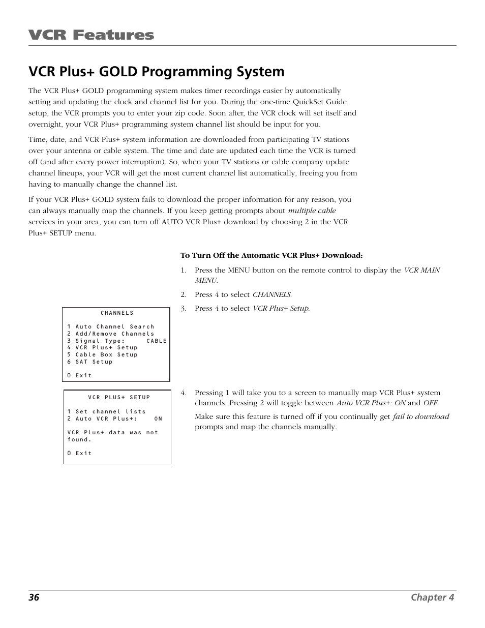 Vcr plus+ gold programming system, Vcr features | RCA VR708HF User Manual | Page 38 / 68