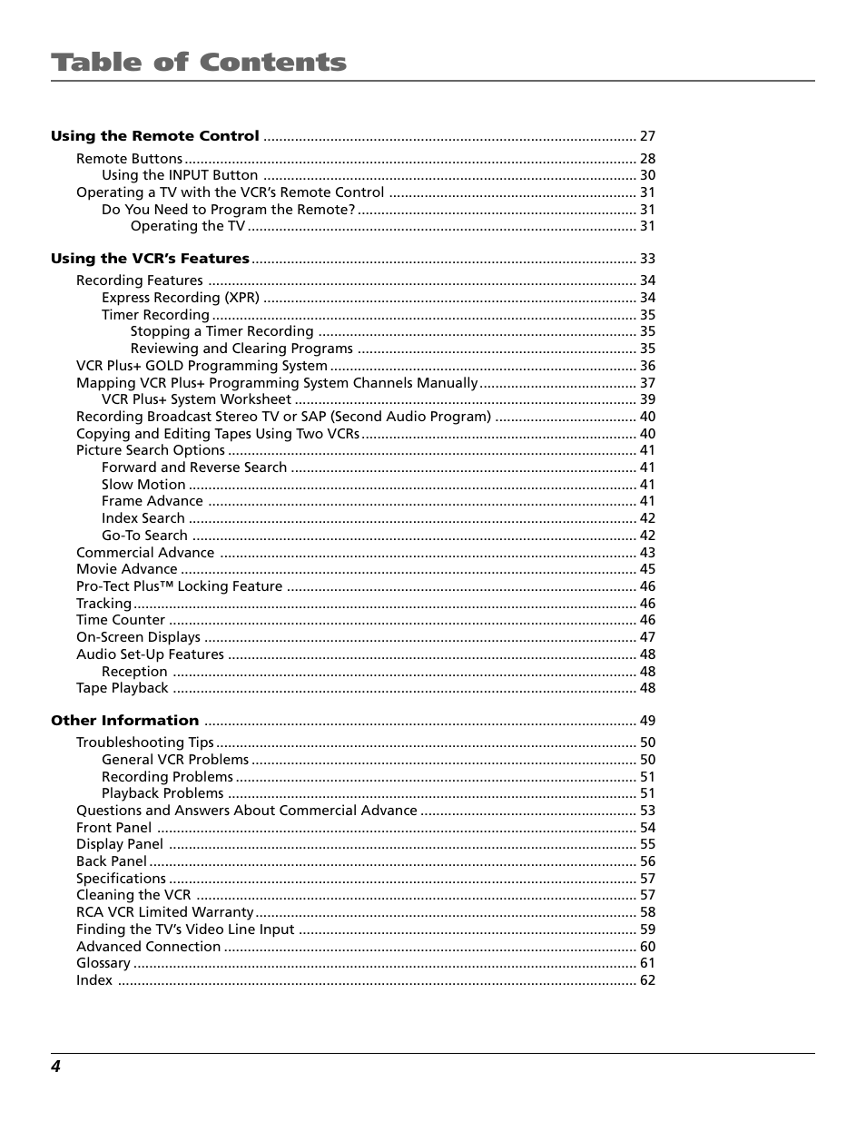 RCA VR708HF User Manual | Page 6 / 68