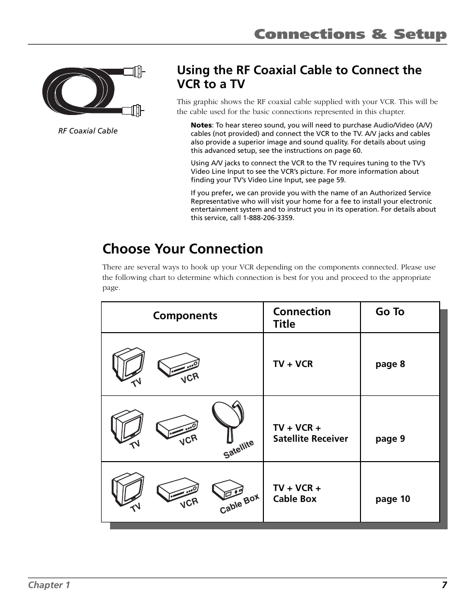 Choose your connection, Connections & setup | RCA VR708HF User Manual | Page 9 / 68