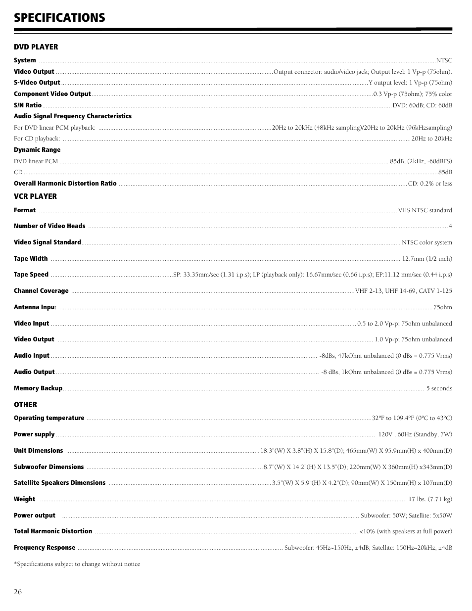 Specifications | RCA 31-5030 User Manual | Page 26 / 28