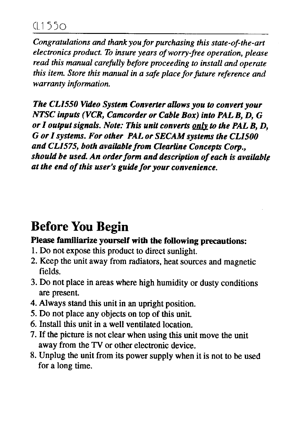 Before you begin | RCA CL1550 User Manual | Page 2 / 7