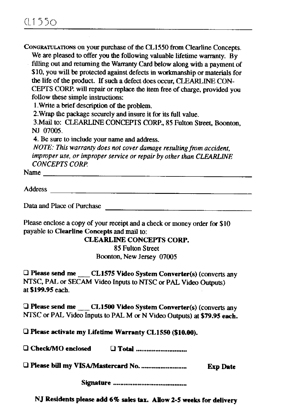 Clearline con, Corp, Ntsc | RCA CL1550 User Manual | Page 6 / 7