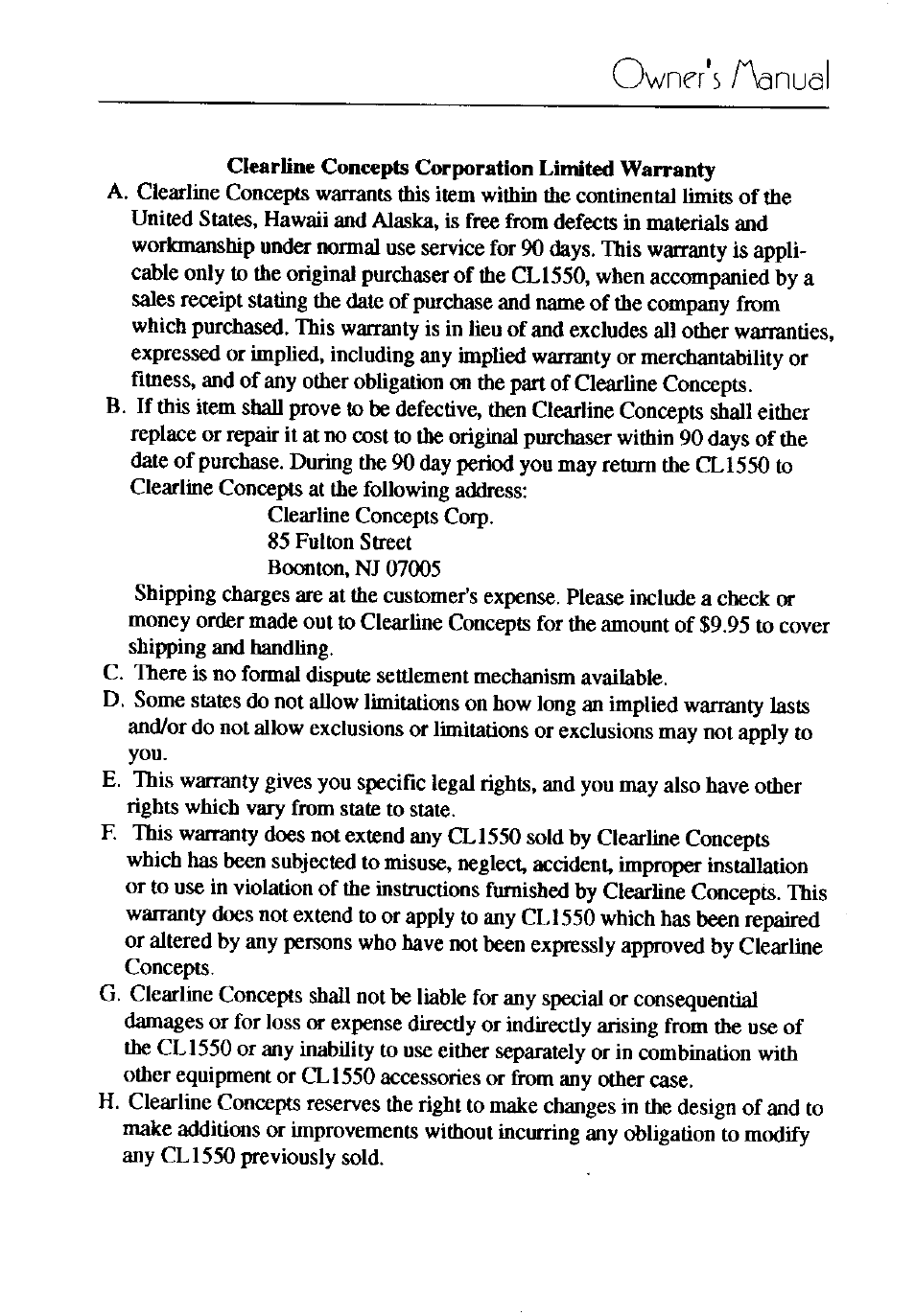 Owners /~flu, Period, Cl1550 | RCA CL1550 User Manual | Page 7 / 7