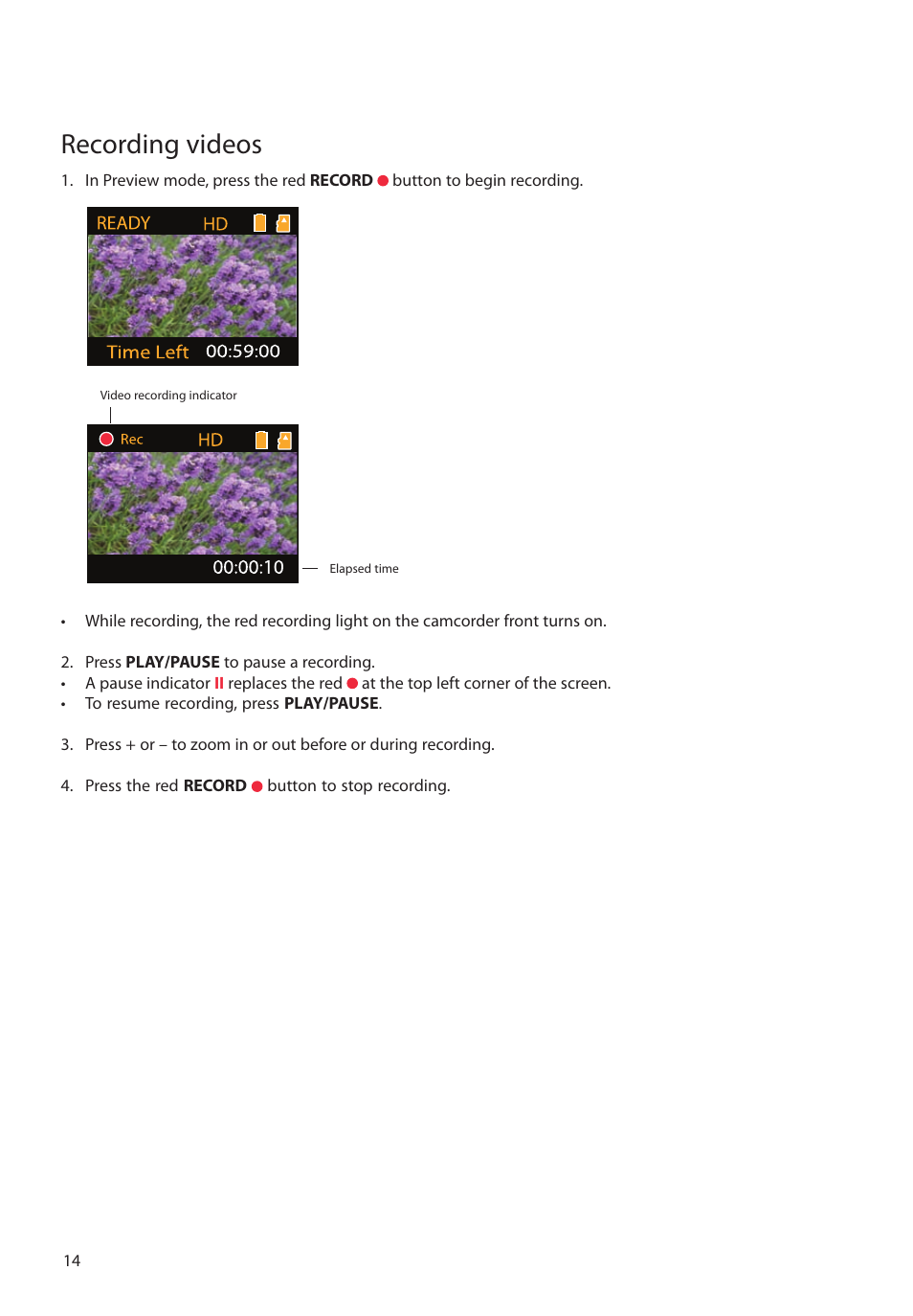 Recording videos | RCA EZ3000PLR User Manual | Page 15 / 29