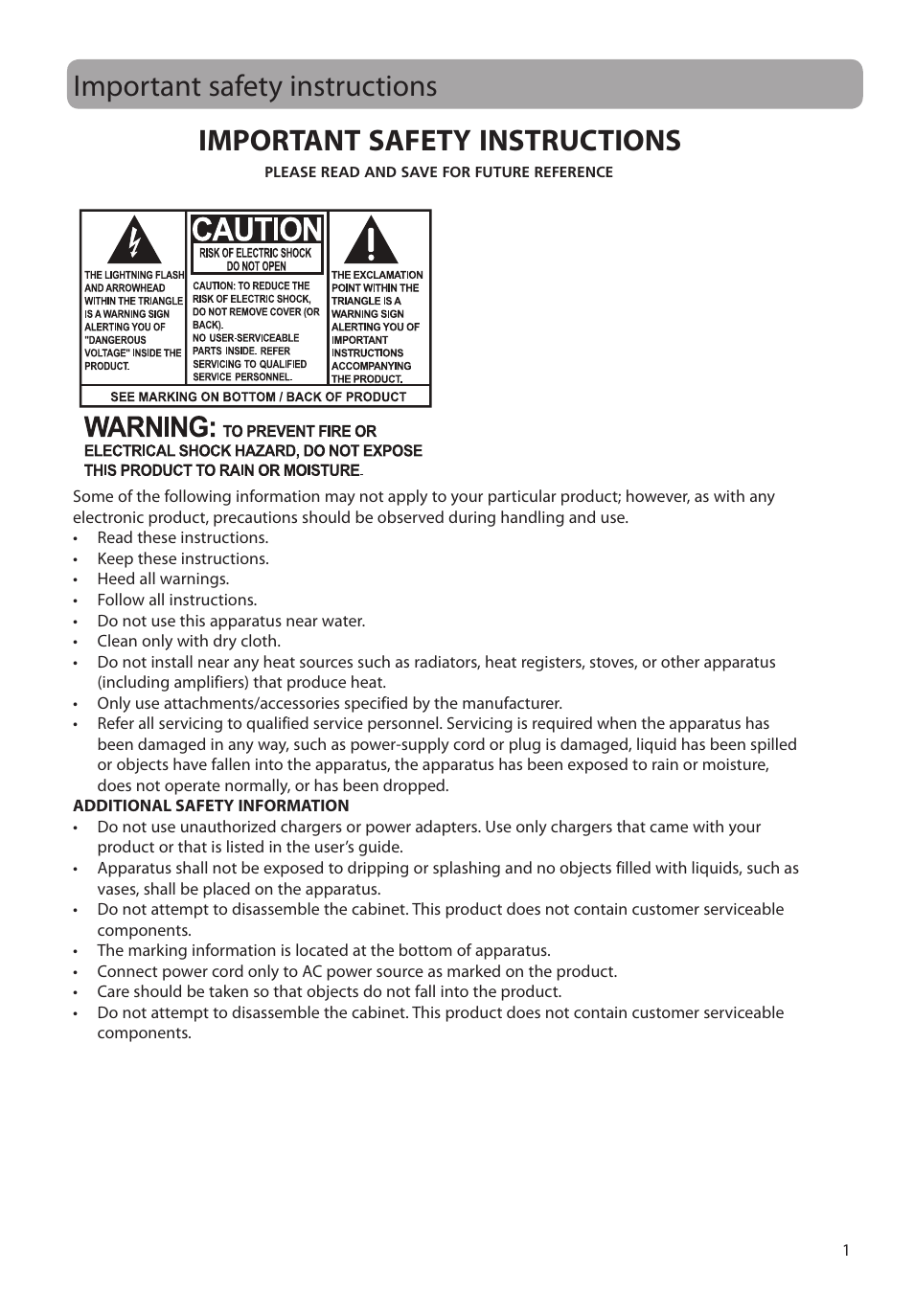 Important safety instructions | RCA EZ3000PLR User Manual | Page 2 / 29