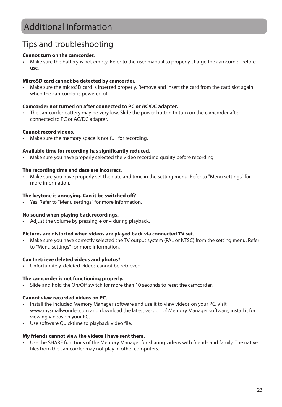 Additional information, Tips and troubleshooting | RCA EZ3000PLR User Manual | Page 24 / 29