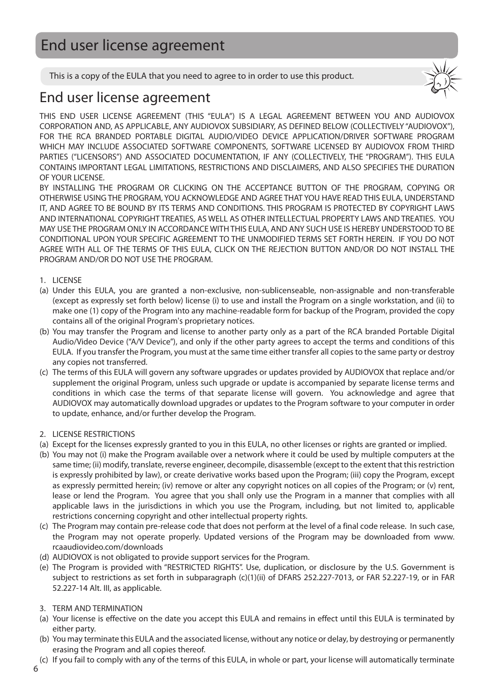 End user license agreement | RCA EZ3000PLR User Manual | Page 7 / 29
