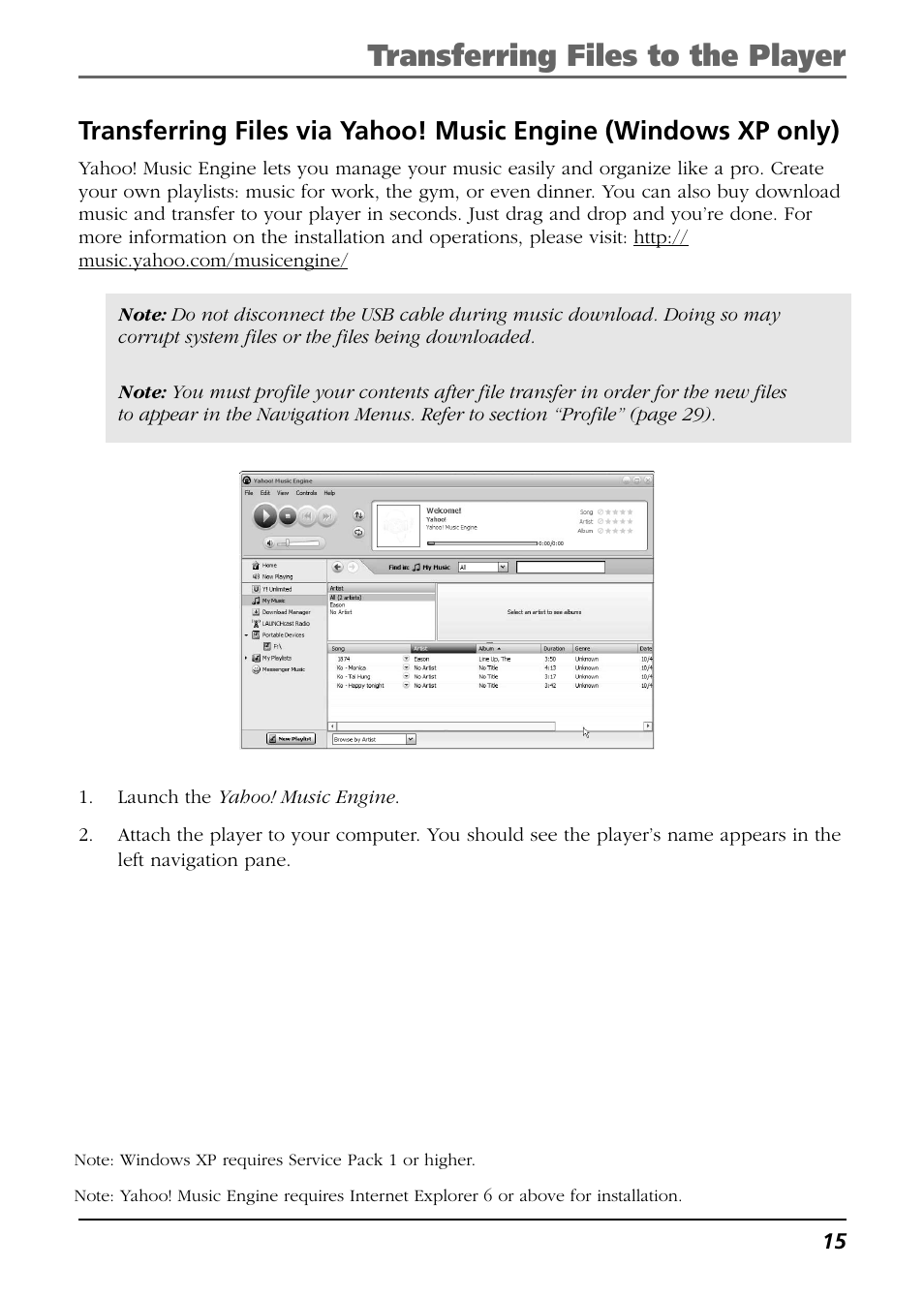 Transferring files to the player | RCA H115/H125 User Manual | Page 15 / 38