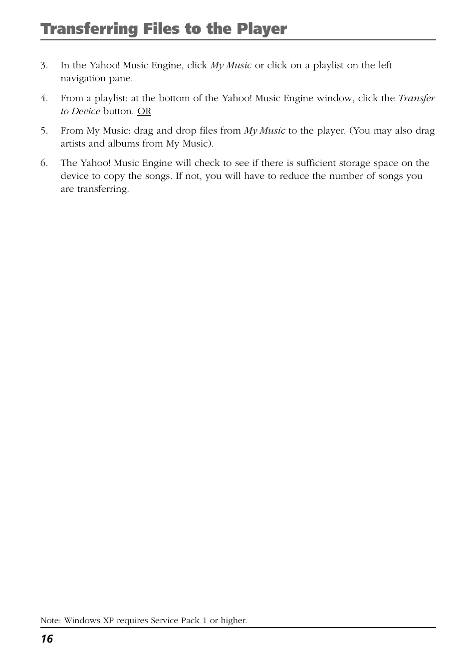 Transferring files to the player | RCA H115/H125 User Manual | Page 16 / 38