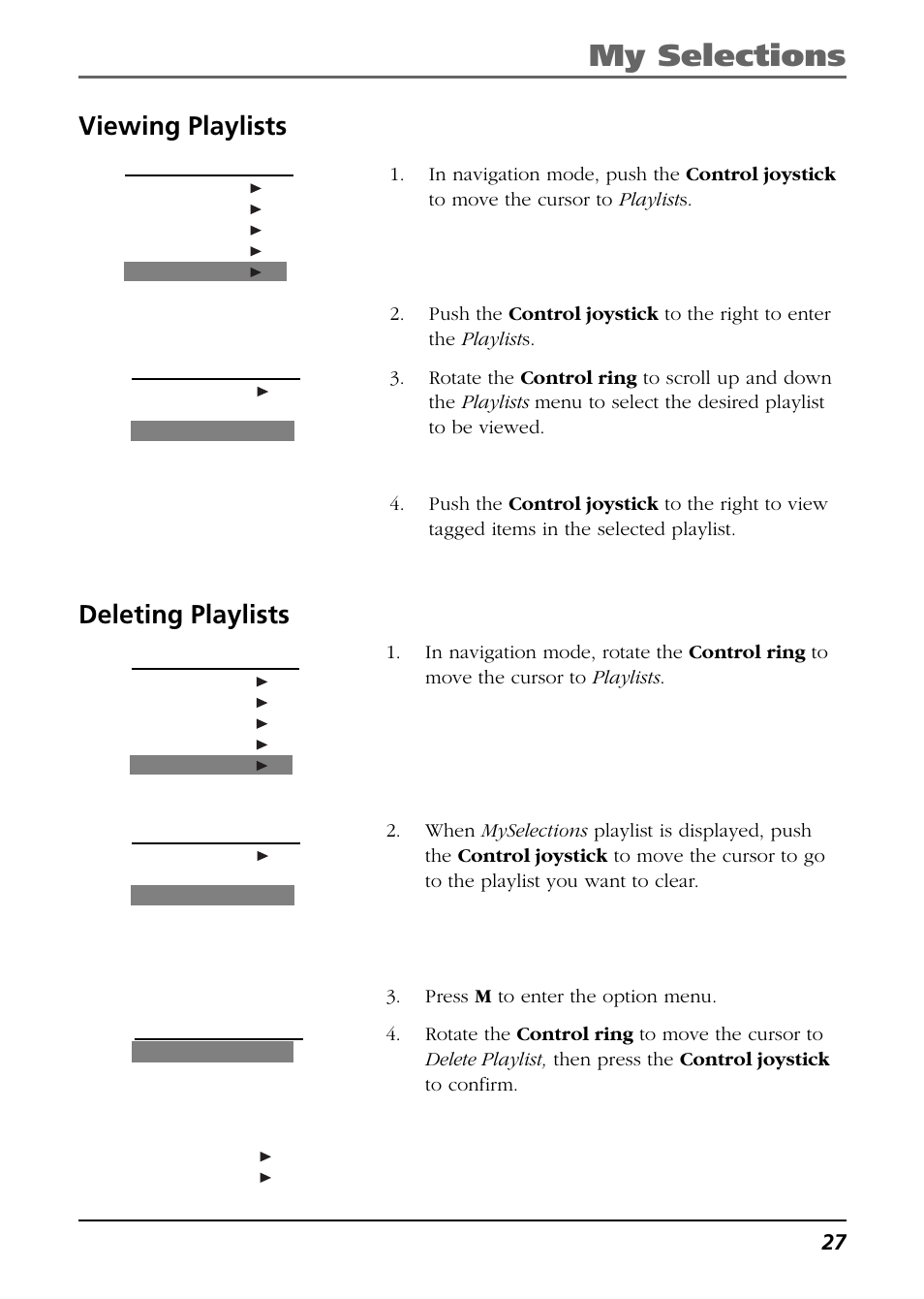 Viewing playlists, Deleting playlists, My selections | RCA H115/H125 User Manual | Page 27 / 38