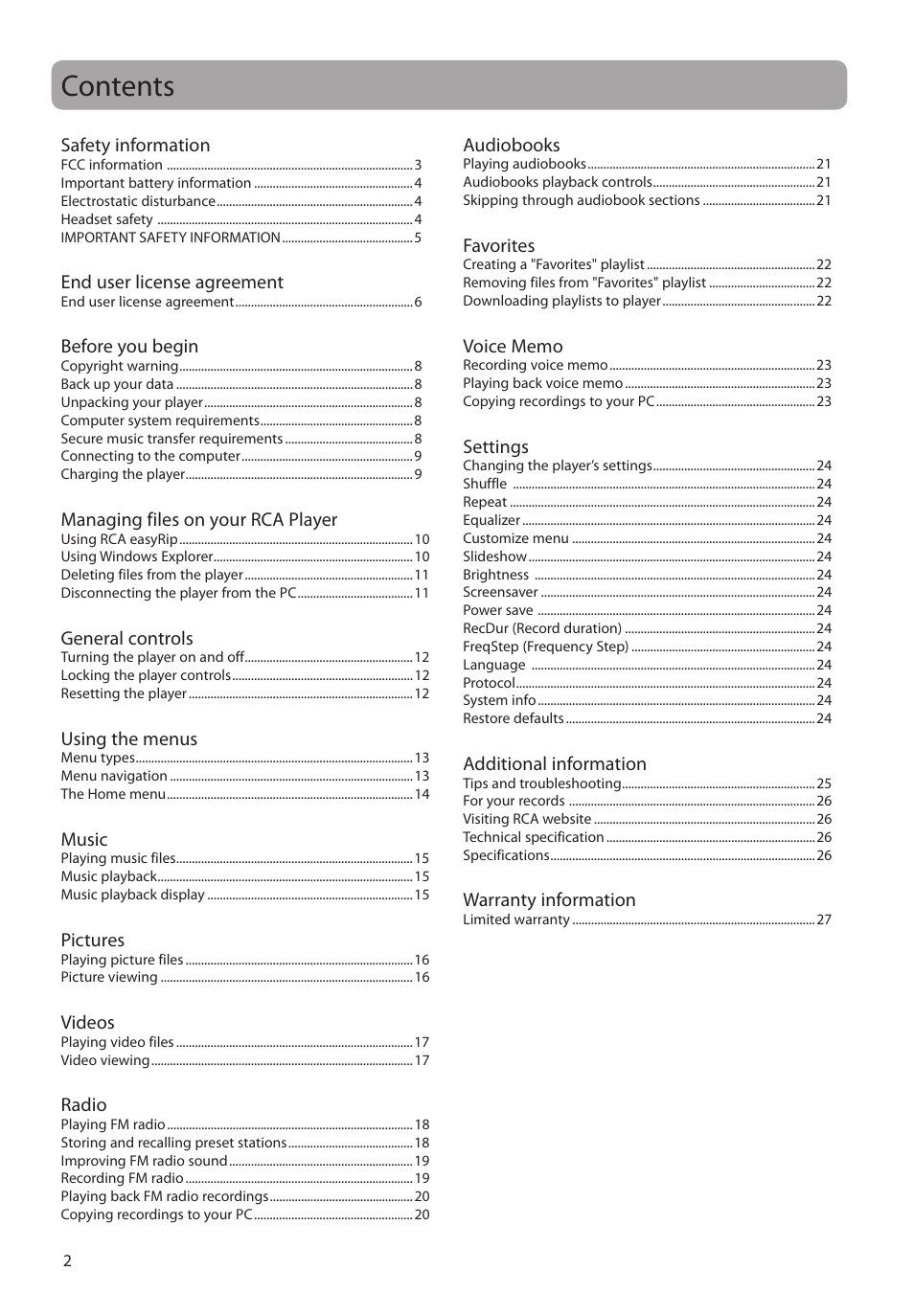 RCA M4104 User Manual | Page 2 / 87