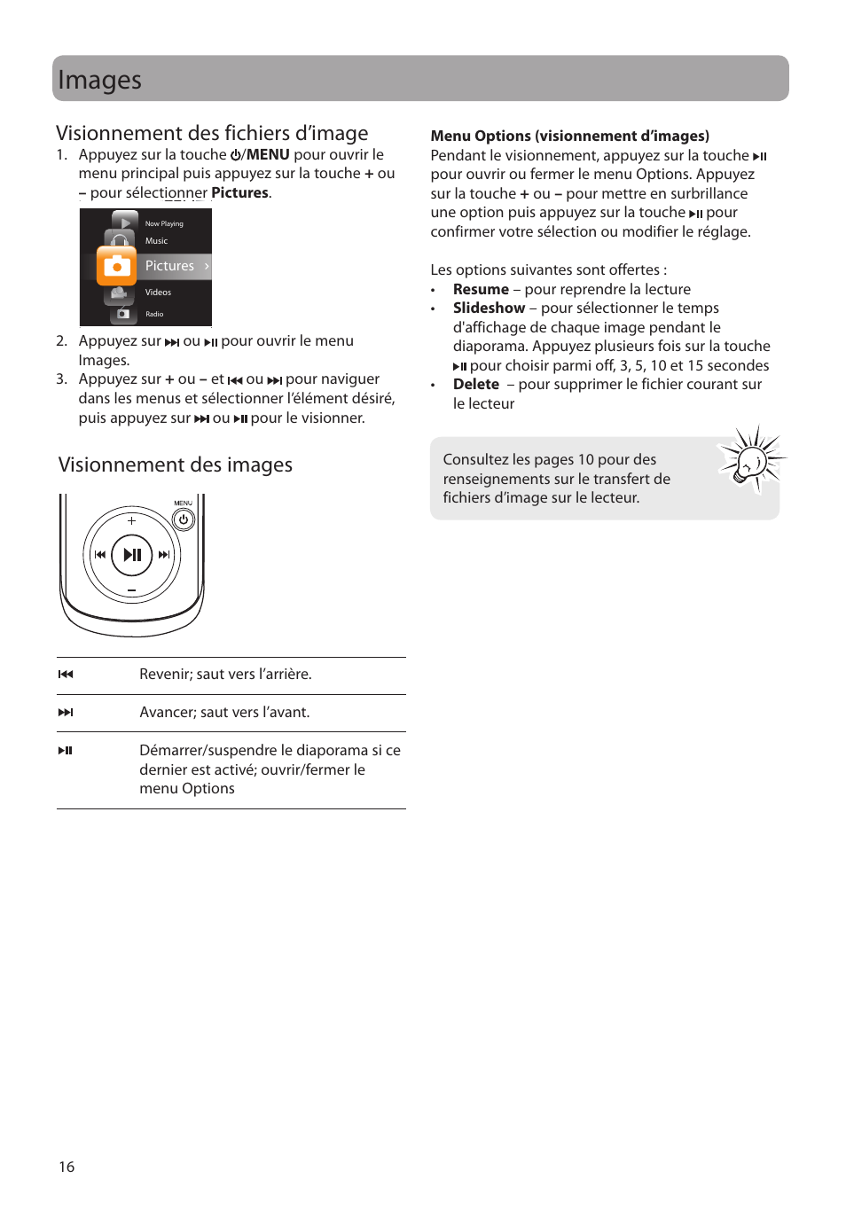 Images, Visionnement des fichiers d’image, Visionnement des images | RCA M4104 User Manual | Page 74 / 87