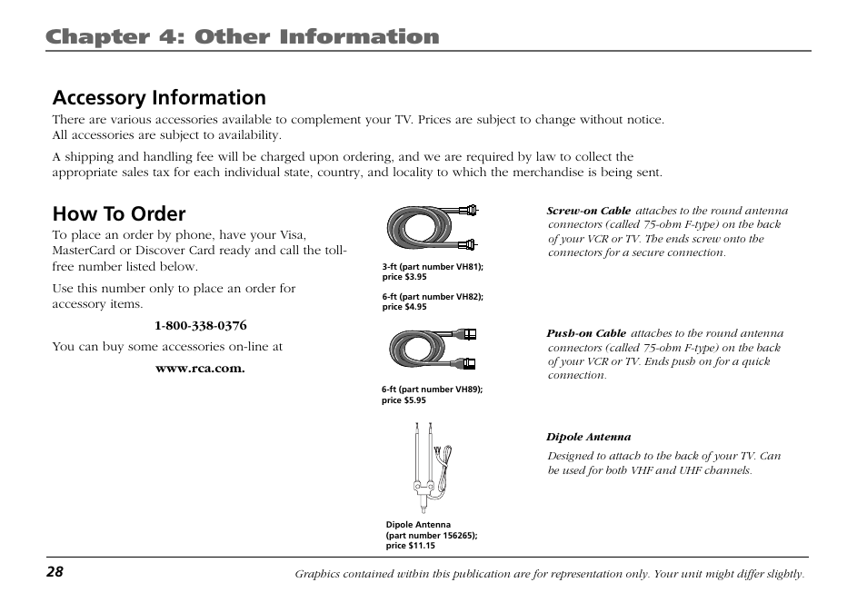 Accessory information, How to order, Chapter 4: other information | RCA Frost LIFE131 User Manual | Page 30 / 32