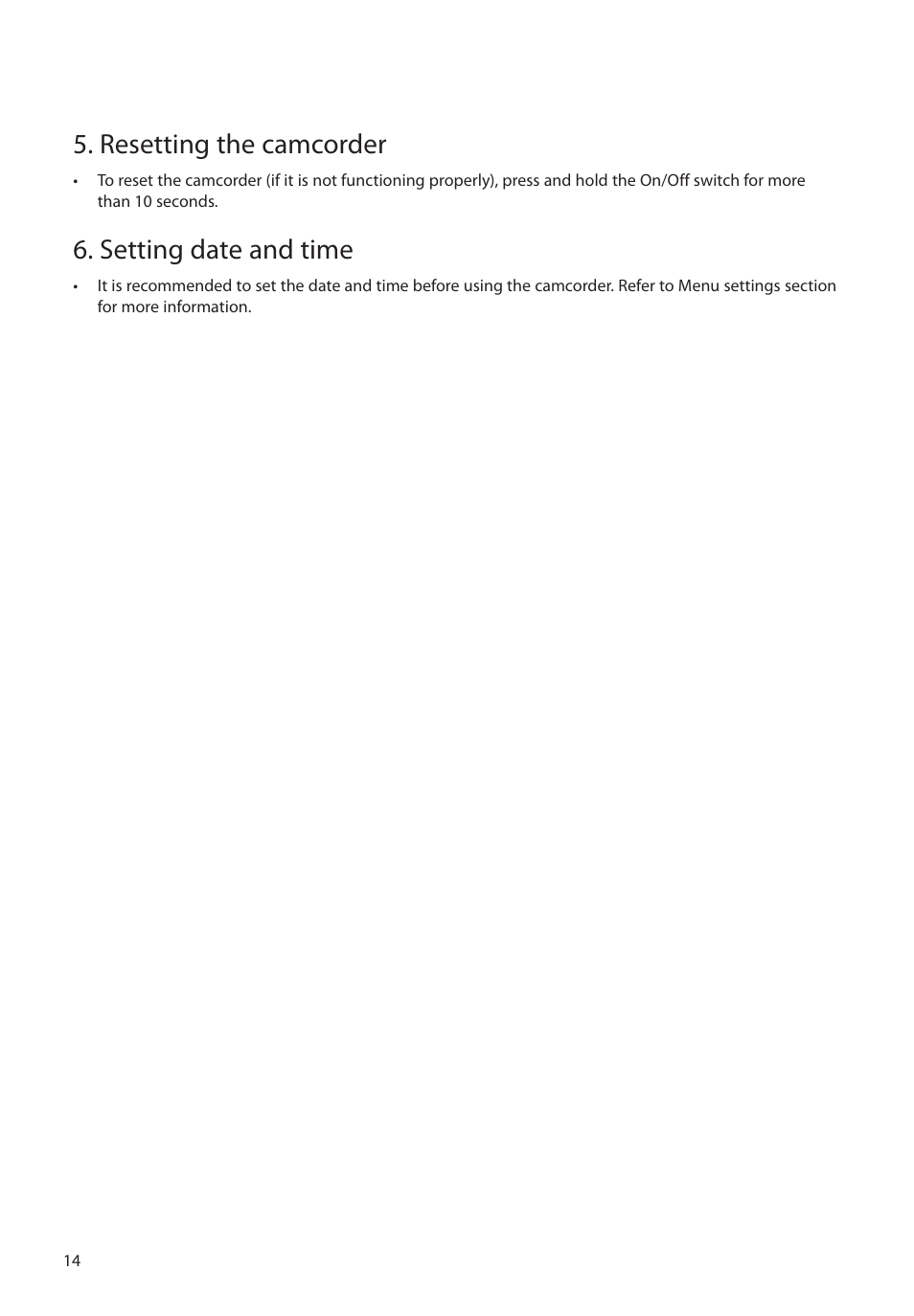 Resetting the camcorder, Setting date and time | RCA EZ2120 User Manual | Page 15 / 34