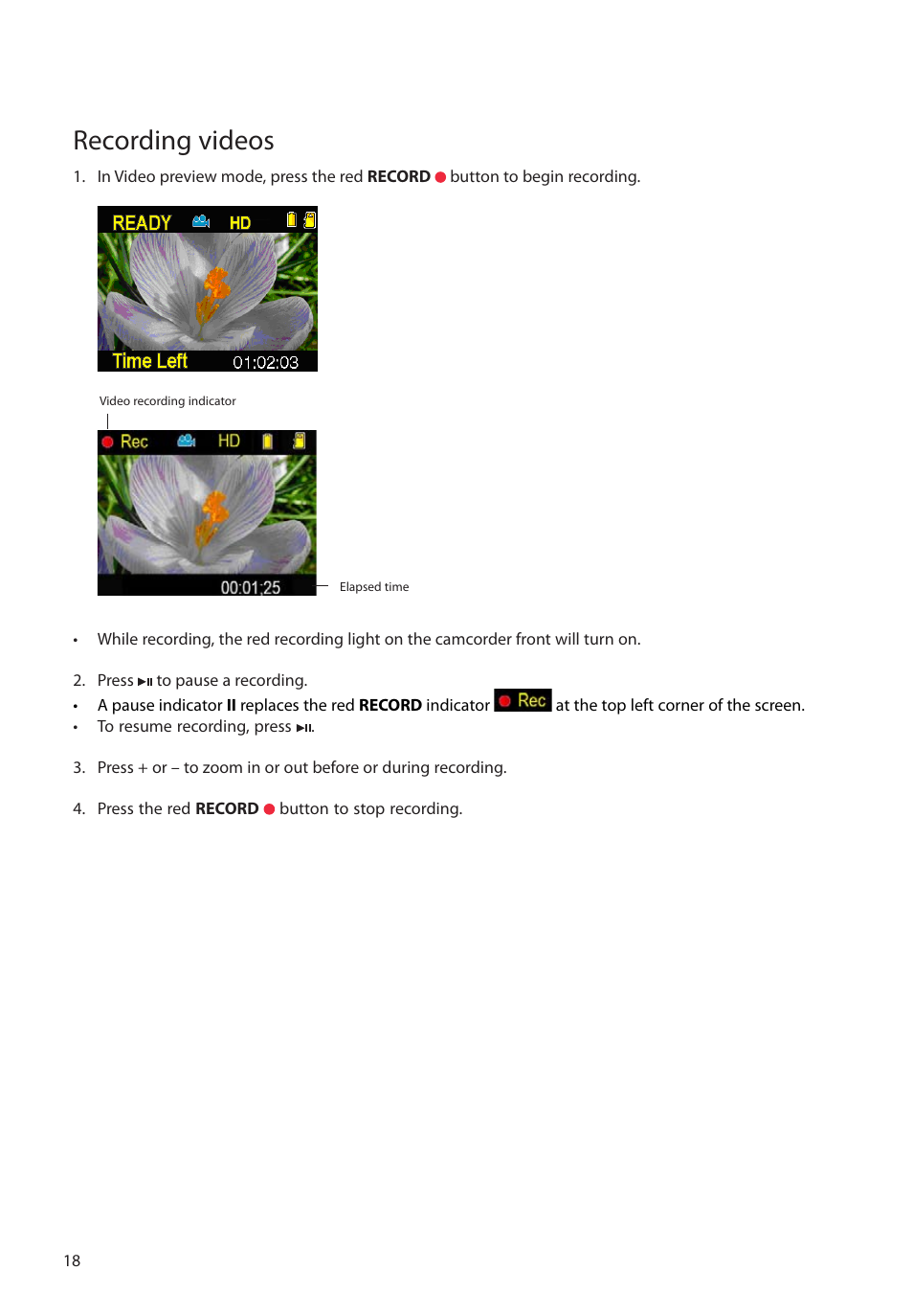 Recording videos | RCA EZ2120 User Manual | Page 19 / 34