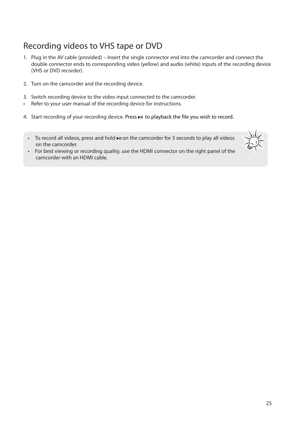 Recording videos to vhs tape or dvd | RCA EZ2120 User Manual | Page 26 / 34