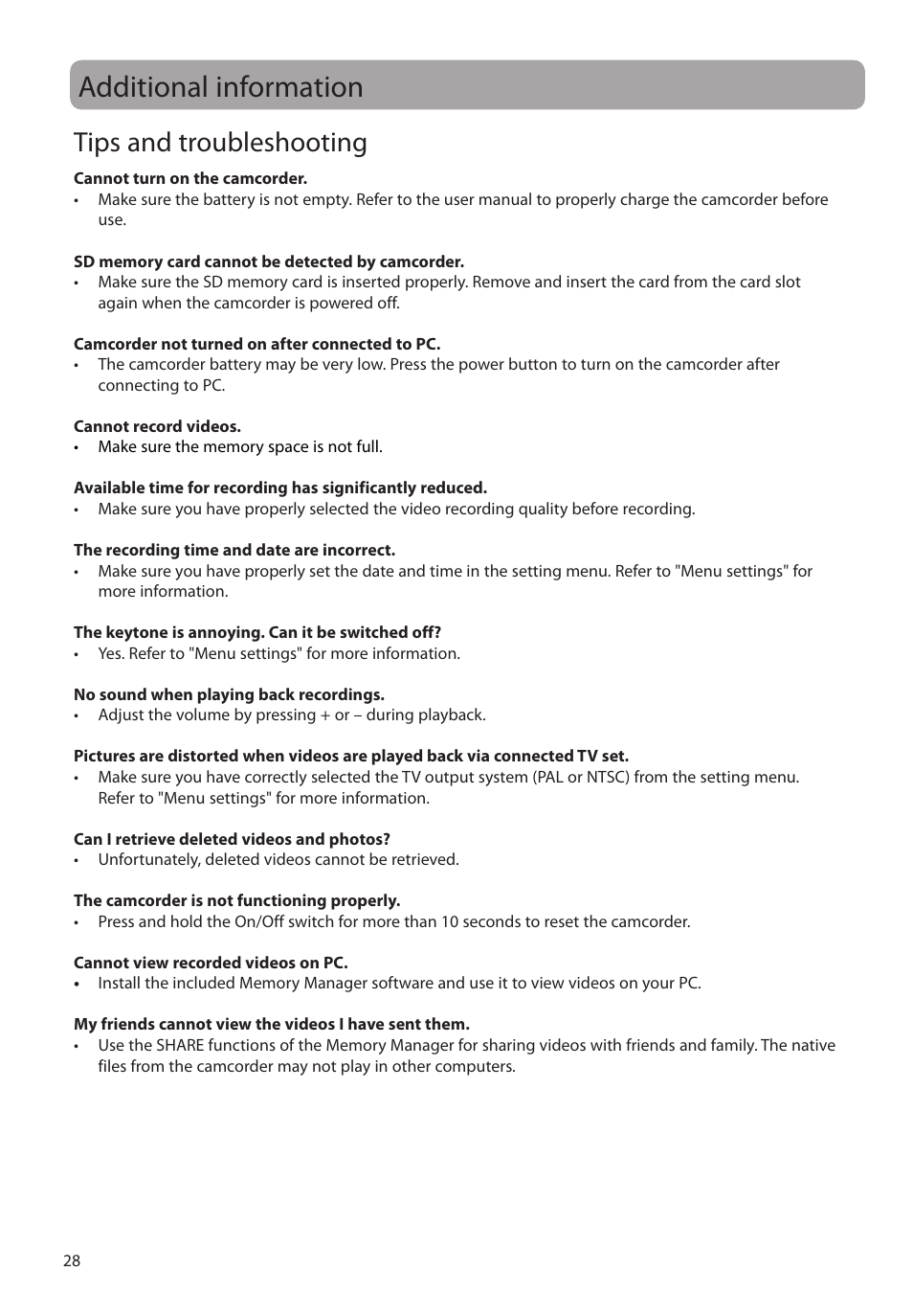 Additional information, Tips and troubleshooting | RCA EZ2120 User Manual | Page 29 / 34