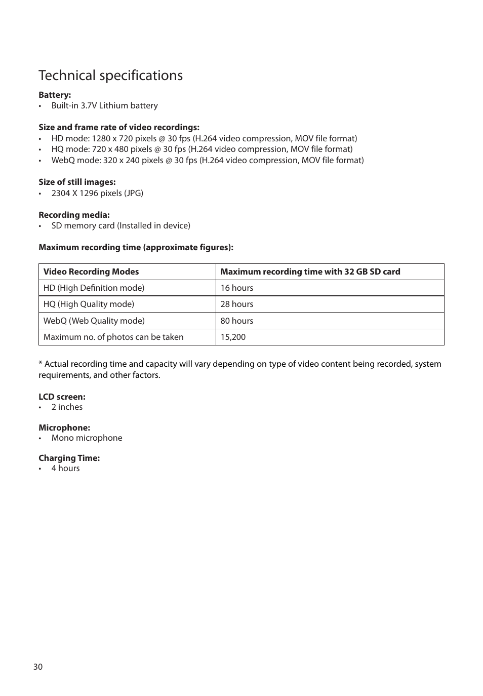 Technical specifications | RCA EZ2120 User Manual | Page 31 / 34