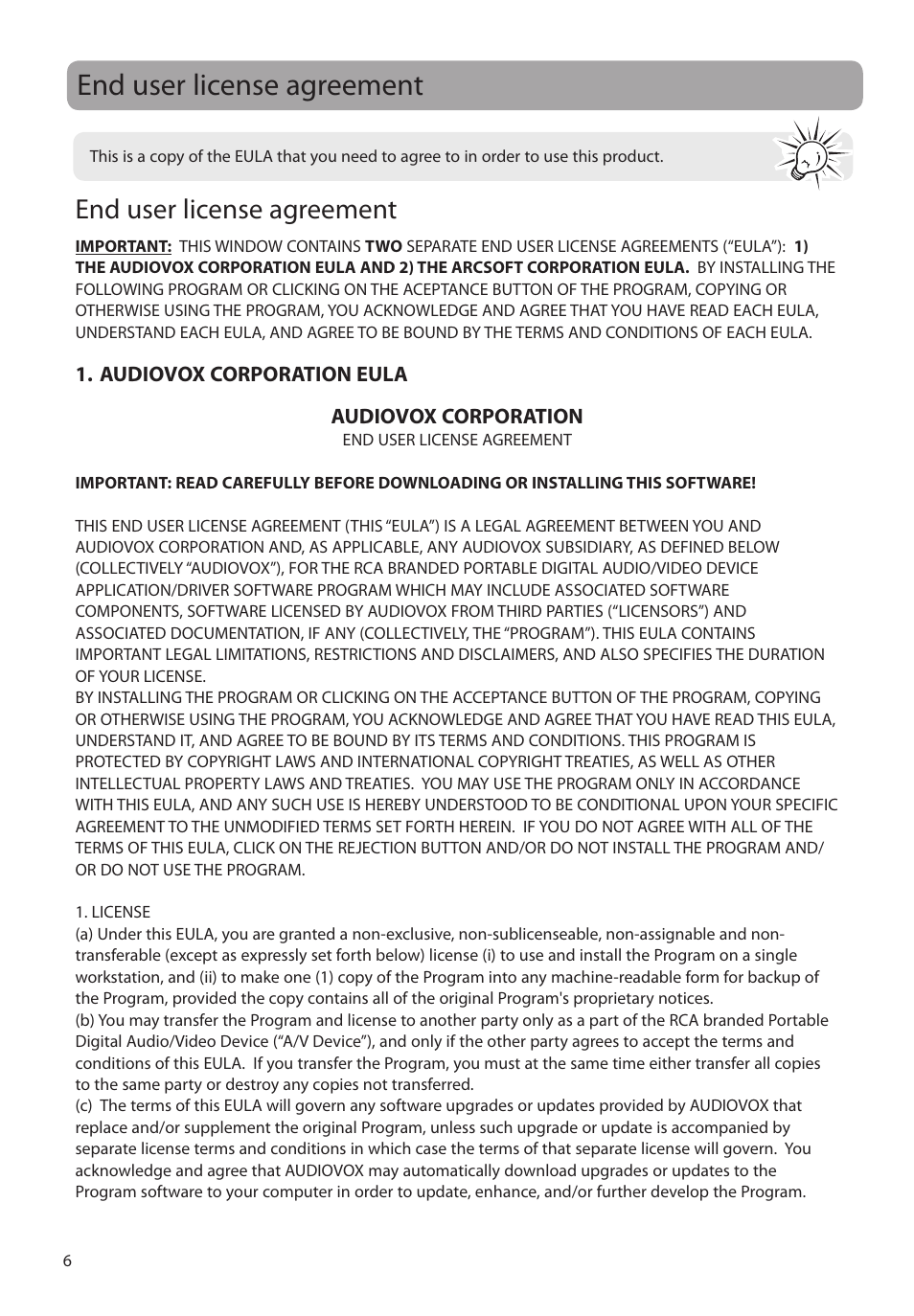 End user license agreement | RCA EZ2120 User Manual | Page 7 / 34