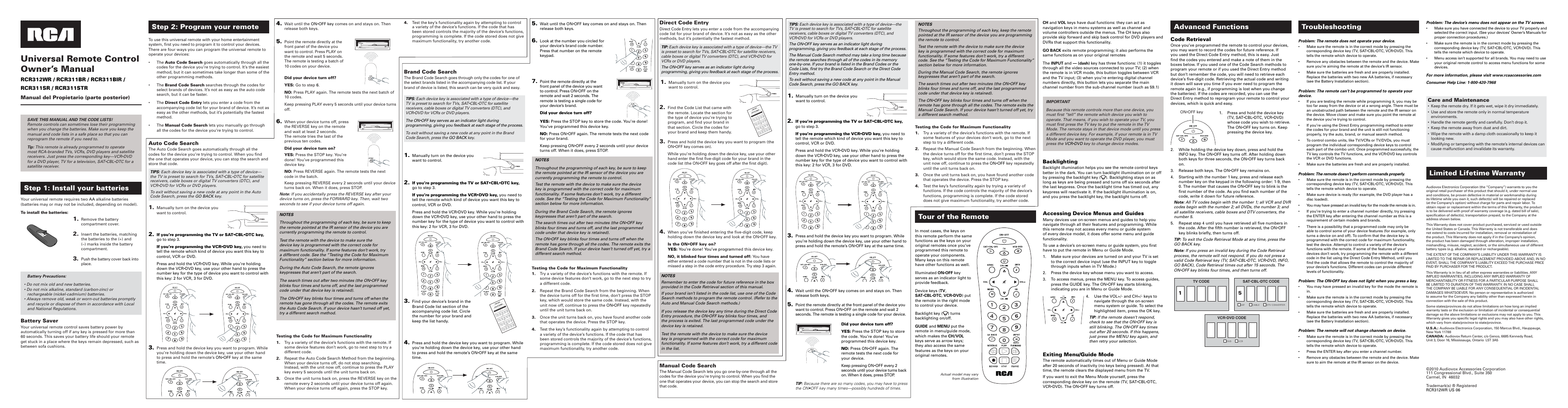 RCA RCR312WR User Manual | 2 pages