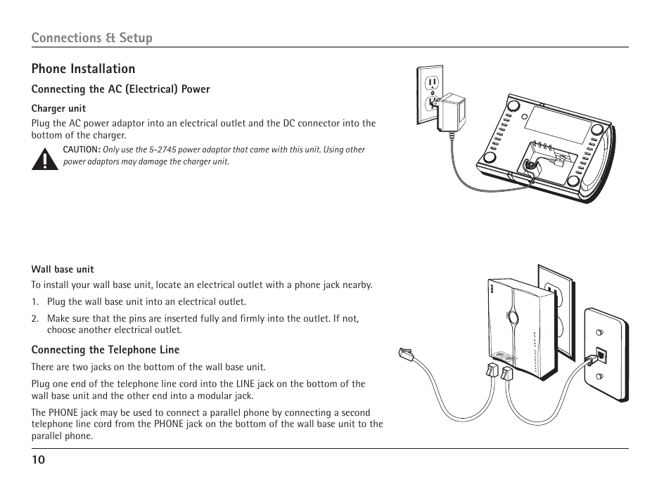 Phone installation, Connections & setup | RCA ViSYS 25110 User Manual | Page 10 / 92